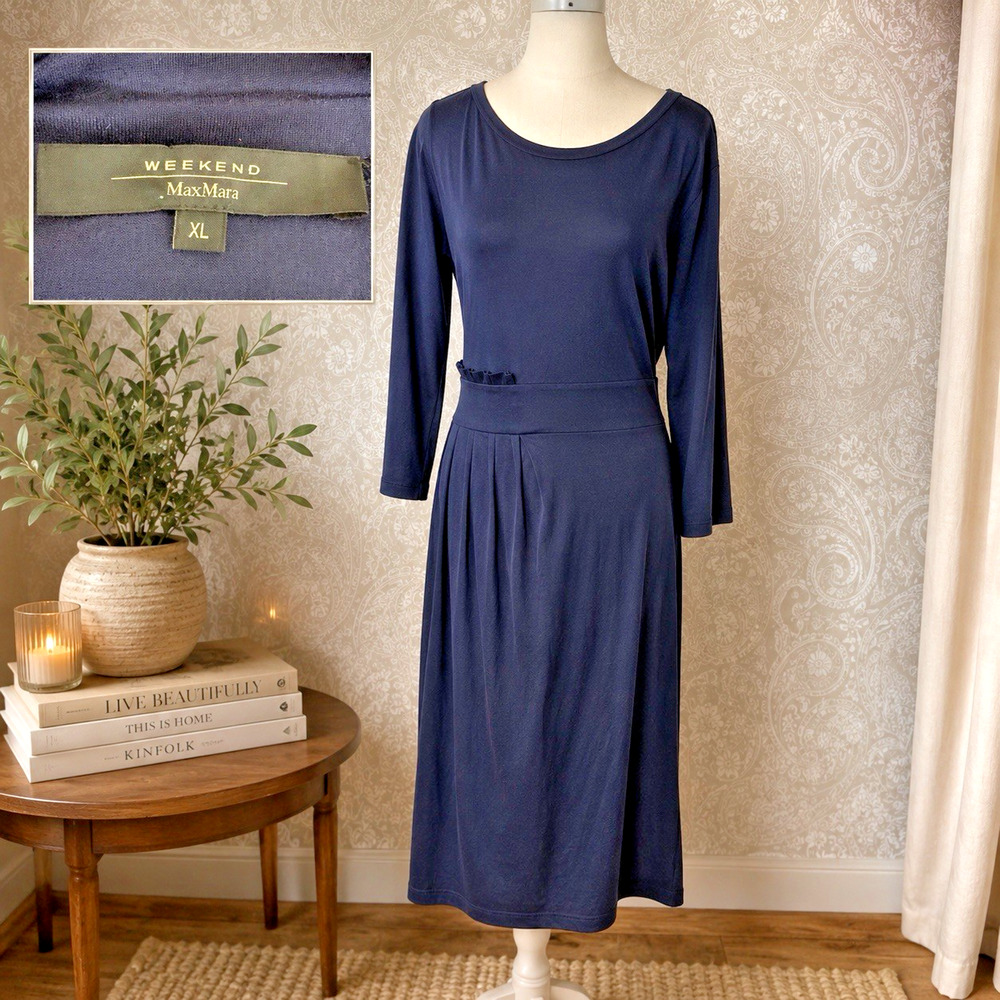Weekend Max Mara Women’s XL Navy Silk Cotton Jersey Midi Dress